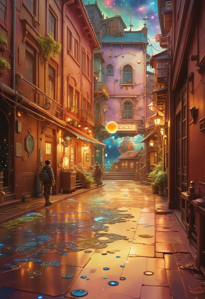 Colorful Starry Sky Over Ocean in Cyberpunk Style