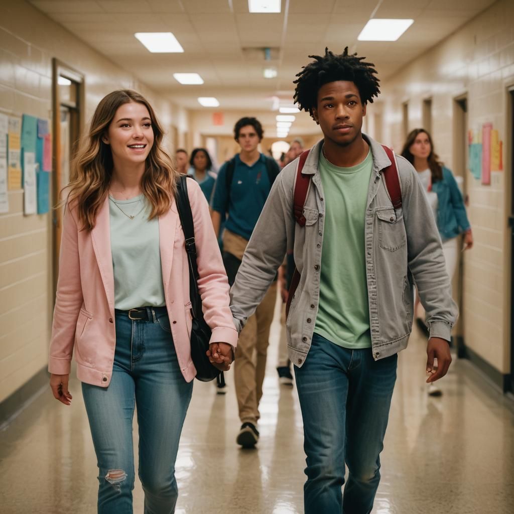 Nikki and Brandon in a School Hallway