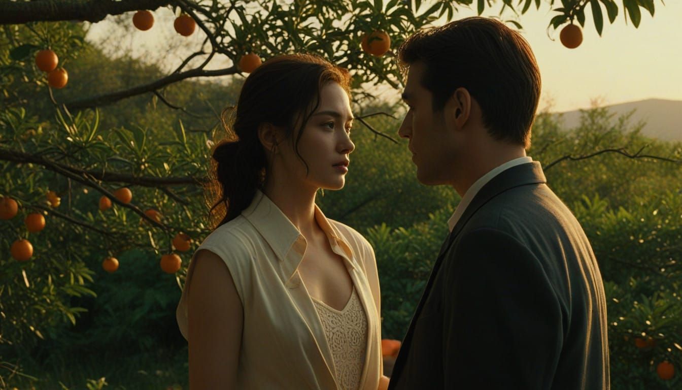 Golden Hour Orange Grove in Cinematic Style