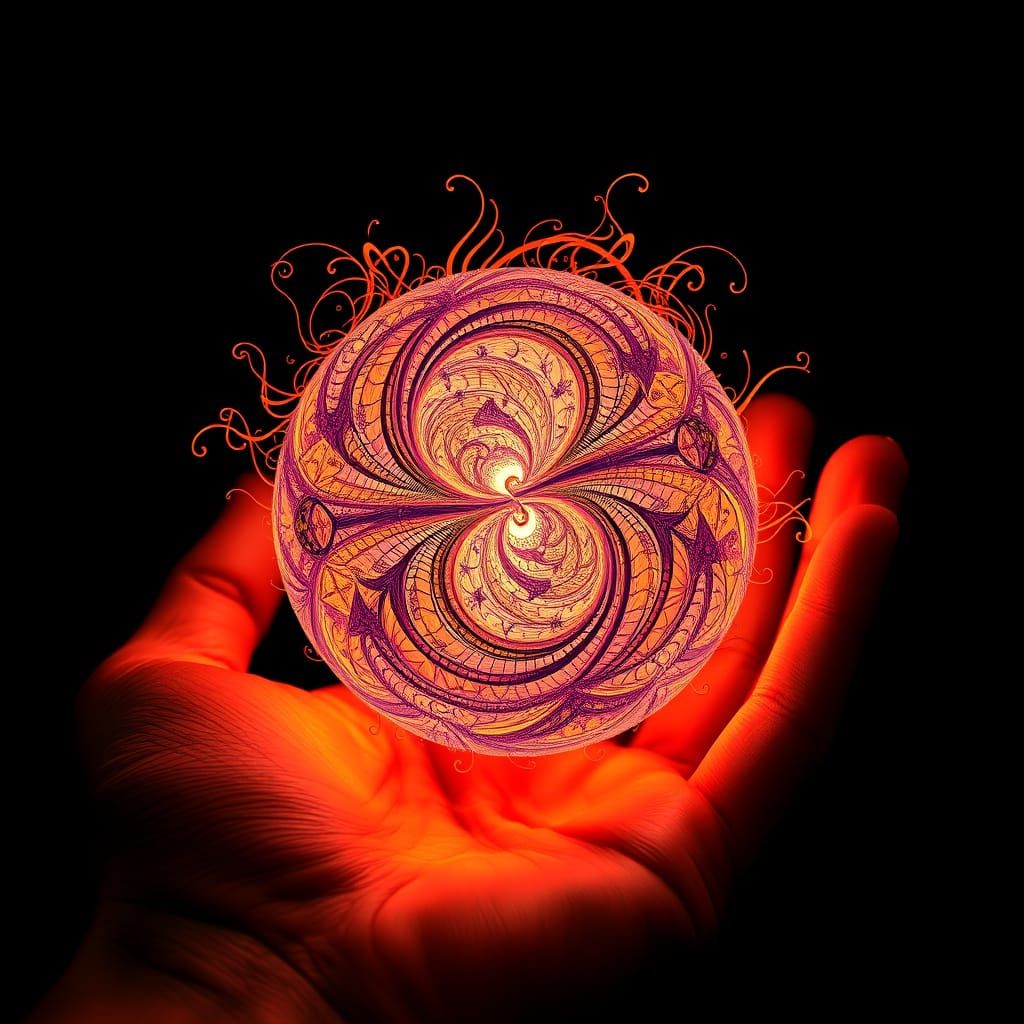 Glowing Orb with Fractal Patterns in Hand