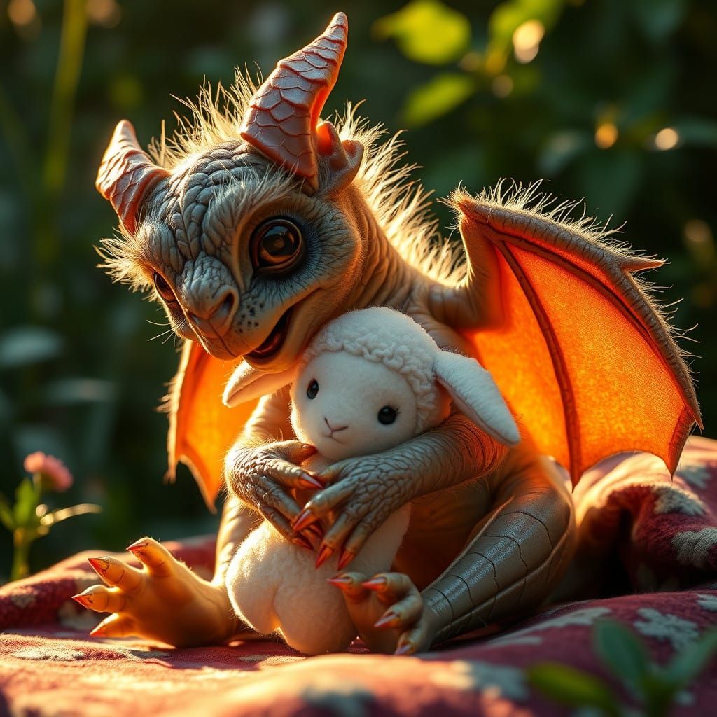 Cinematic Baby Chupacabra in Whimsical Garden