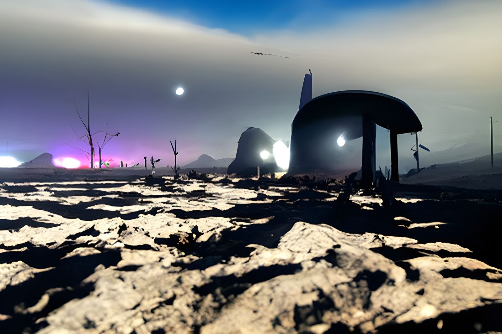 Ominous Saturn Moonscape in Eerie Futurism