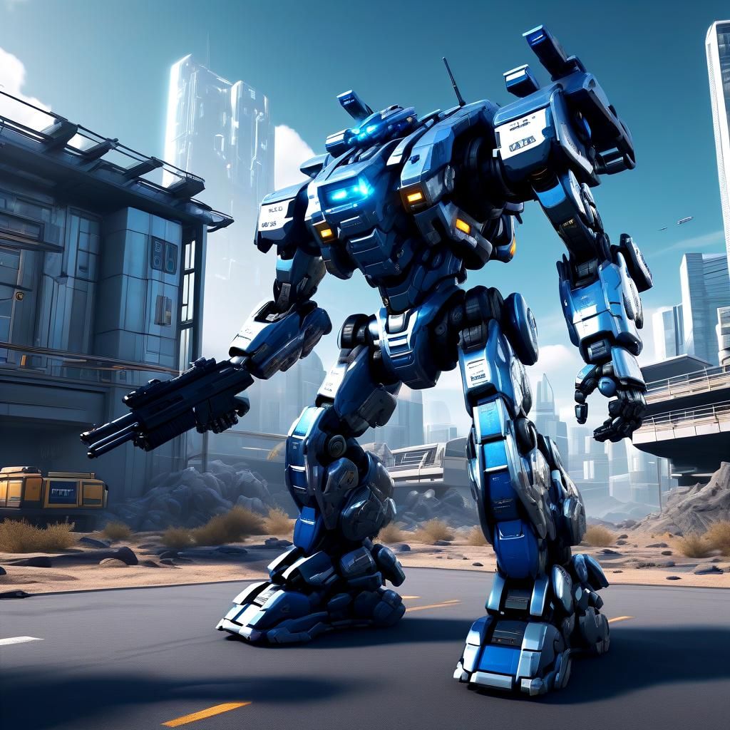 Futuristic Police Mech with Guns in 3D Render