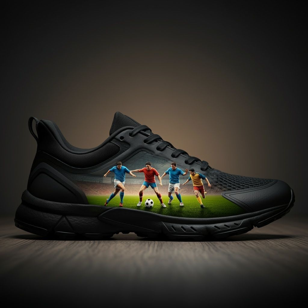 Dynamic Double Exposure Shoe with Soccer Players
