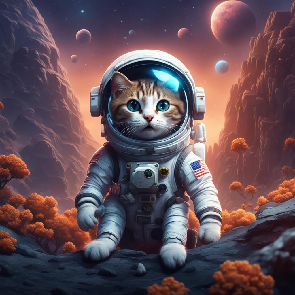 Cute Astronaut Cat in Detailed Matte Painting