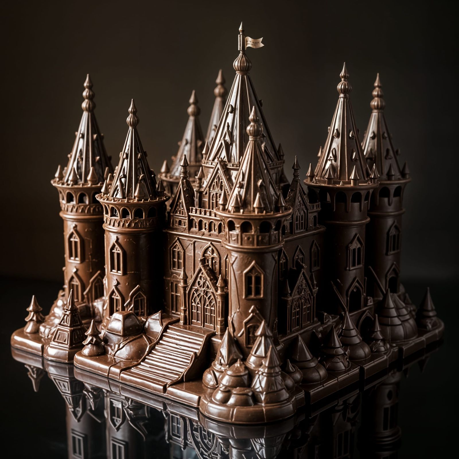 Glossy Chocolate Castle Shimmers in Warm Light