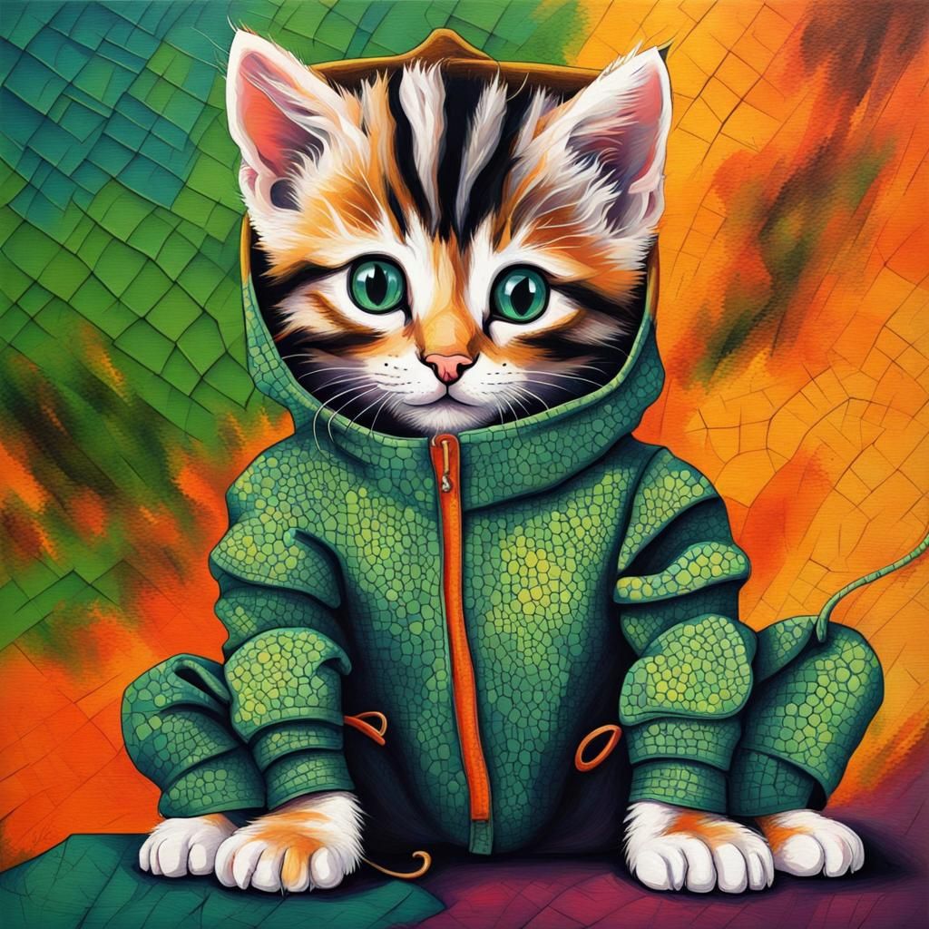 Kitten in Lizard Costume: Abstract Art