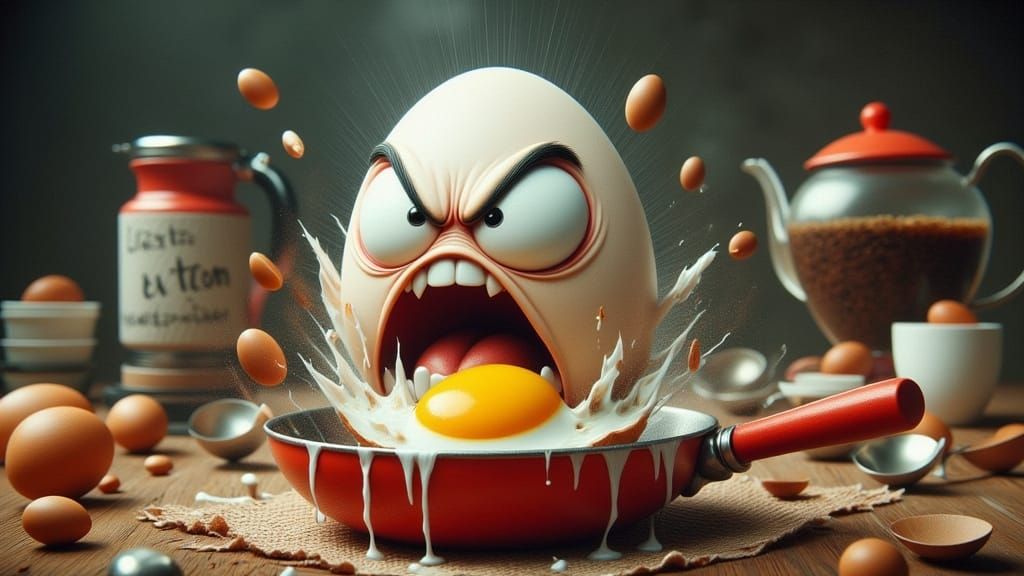 Furious Egg Escapes Frying Pan in Kitchen Chaos