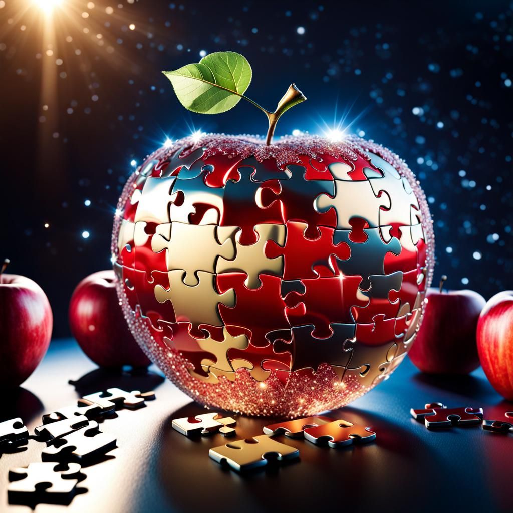 Detailed Apple Puzzle Emerging from Mist