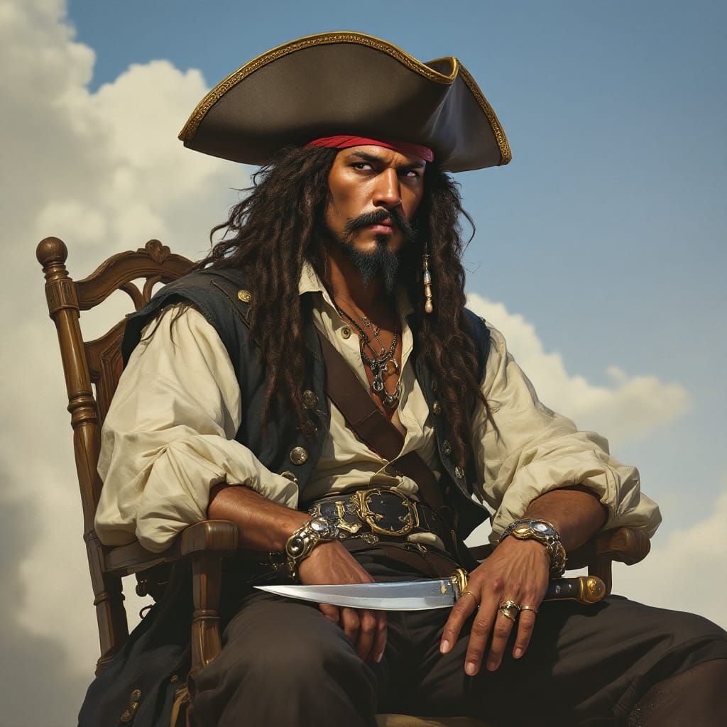 Blackbeard Portrait in Solarpunk Pin-Up Style