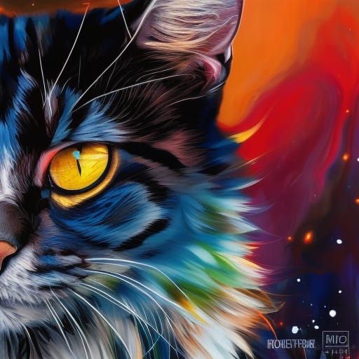Badass Cat Portrait with Oil and Marbling Effects