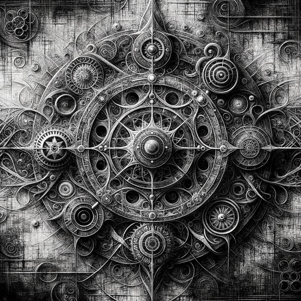 Monochrome Horror Vacui Masterpiece in Charcoal on Papyrus