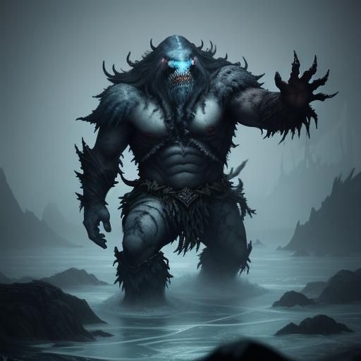 Aquatic Yeti in Dark Fantasy Concept Art
