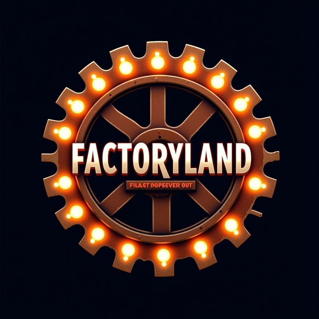 Factoryland Logo: Rusted Cogwheel Carnival Lights