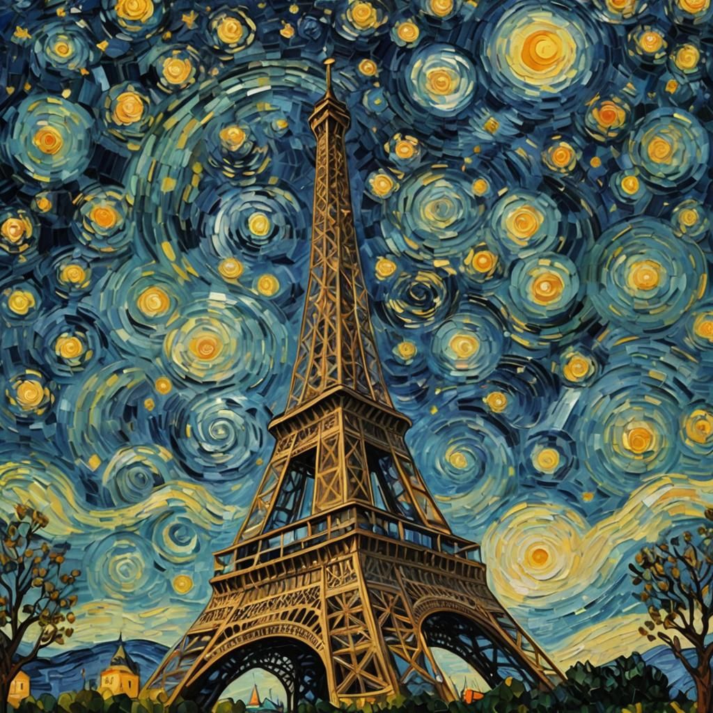 Eiffel Tower as Van Gogh Starry Night Painting