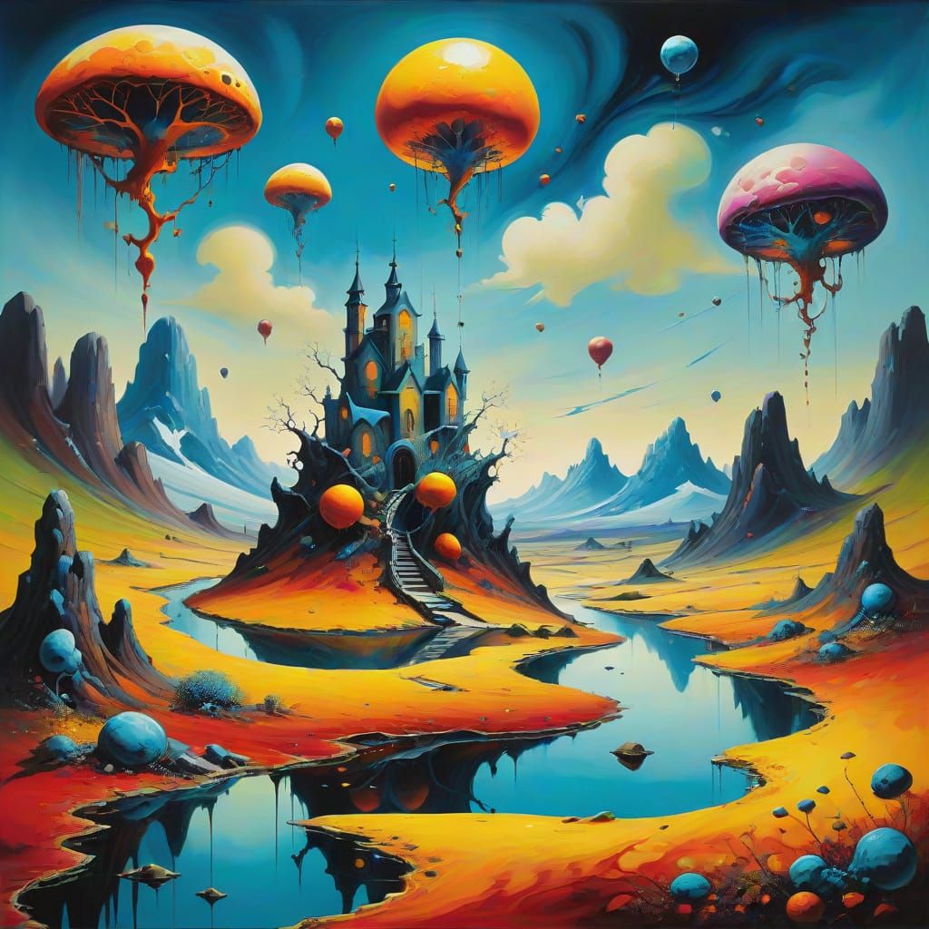 Surreal Dreamlike Creatures in a Vibrant Landscape