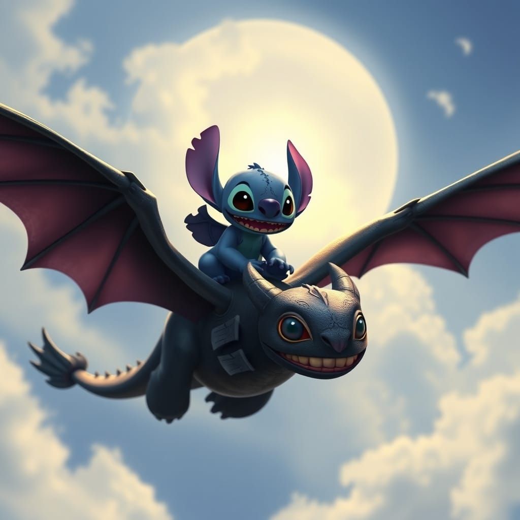 Stitch and Toothless Flying High