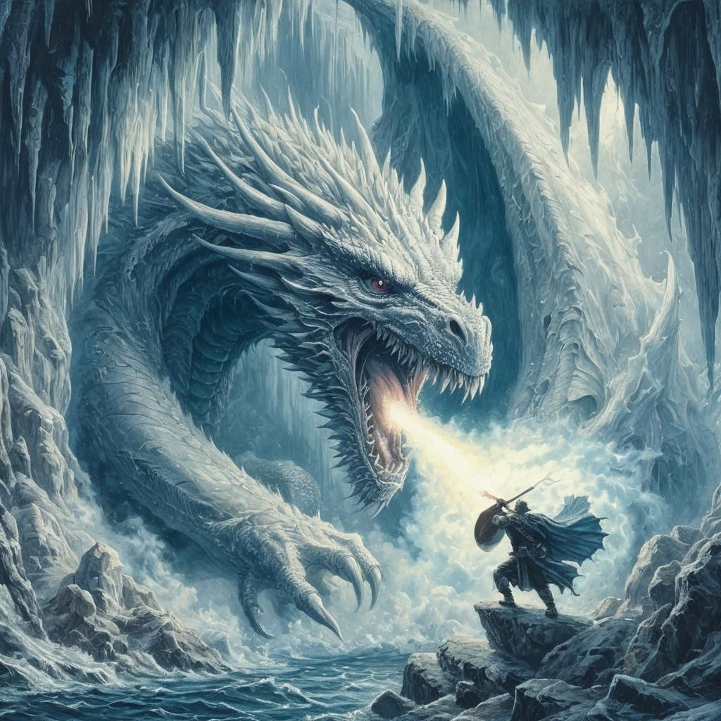 White Dragon's Icy Breath: Classic Fantasy Art