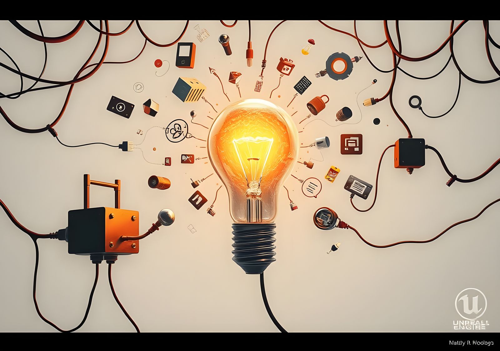 Idea Lightbulb with Technology Icons, Digital Art