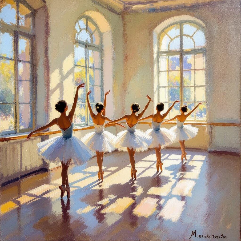 Ballet Dancers in Sunlit Studio Impressionist Painting