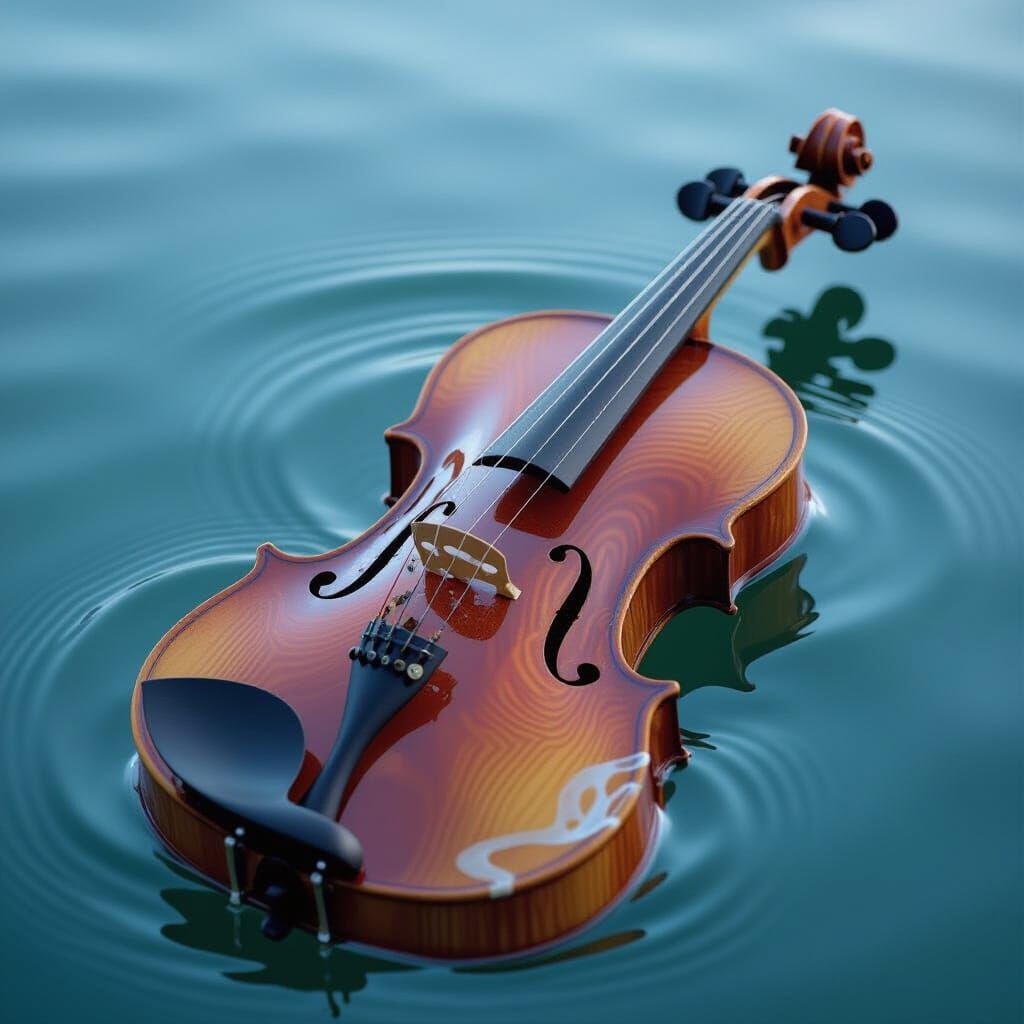 Violin Formed From Rippling Water Waves
