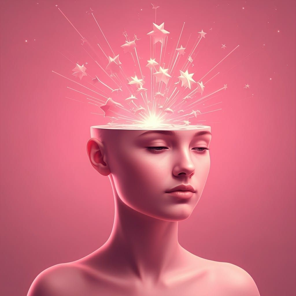 Ethereal Pink Portrait with Bursting Stars
