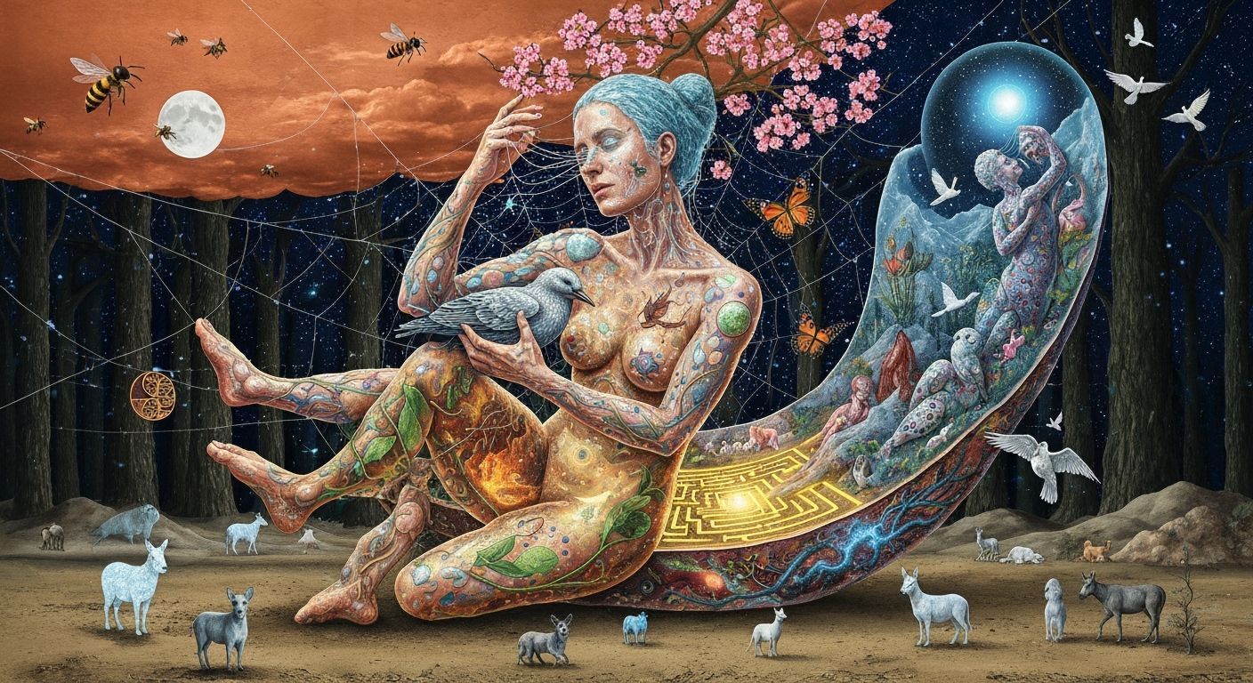 Surreal Sculptor Trapped in Bio-Art Spider Web