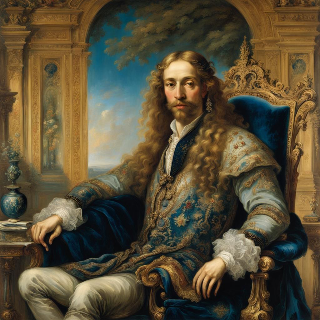 Ornate Portrait of Mythological Male in Baroque Interior