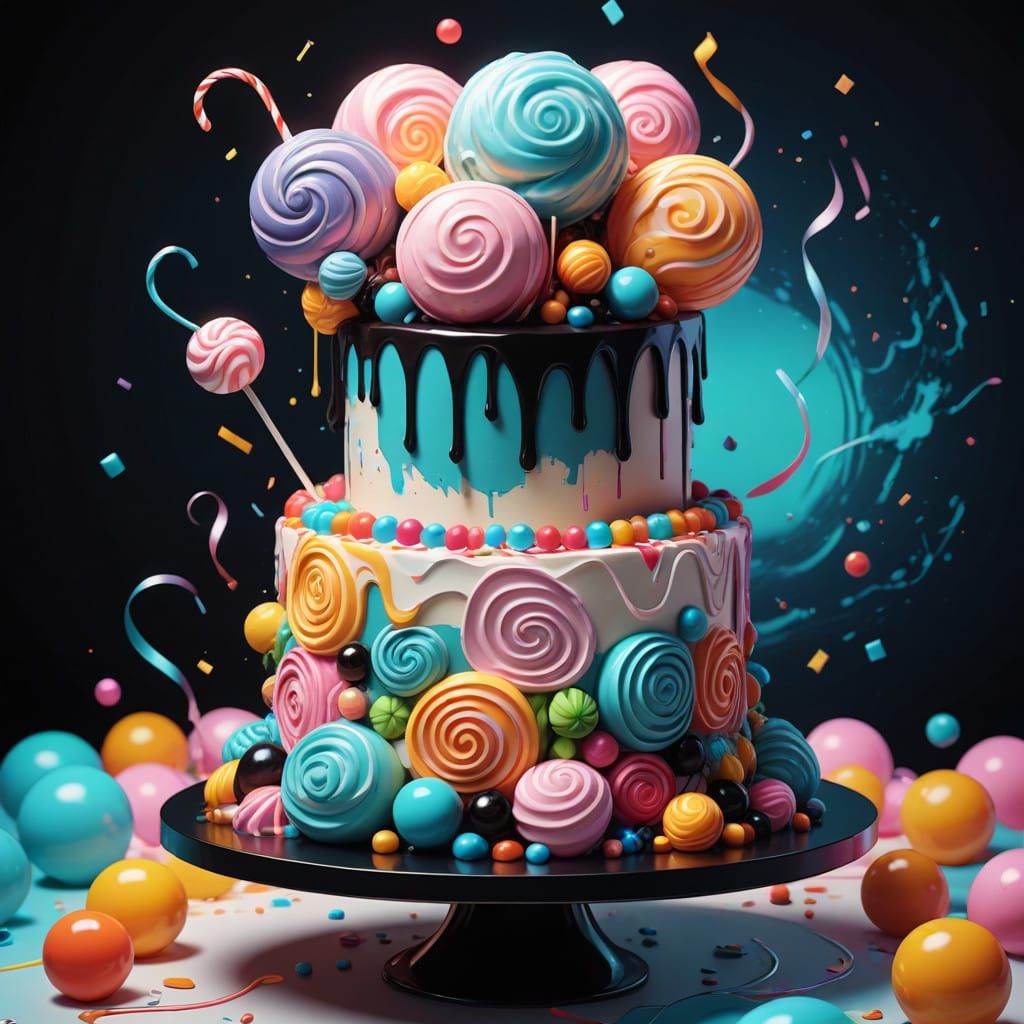 Vibrant Birthday Cake in Whimsical Candyland Style