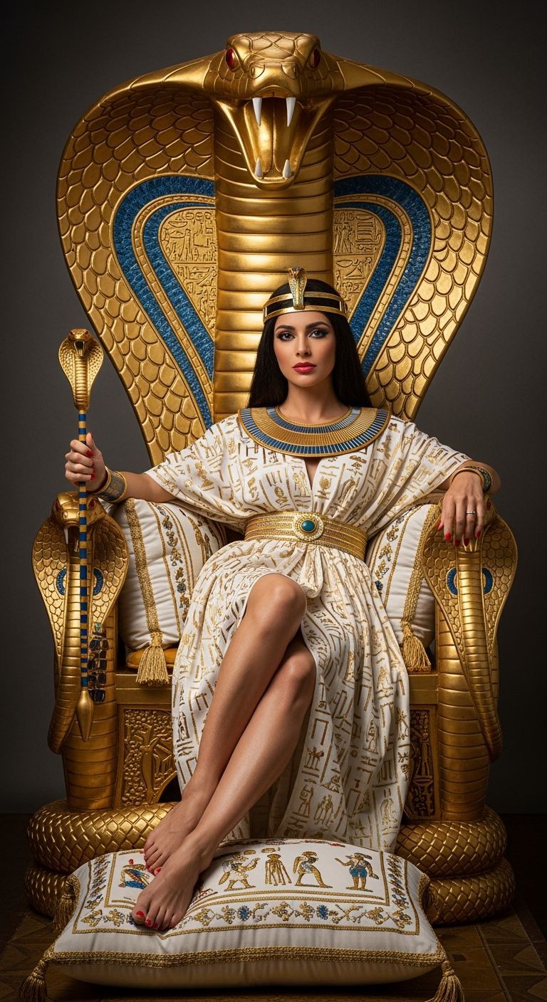 Egyptian Queen on Golden Cobra Throne, Professional Photogra...