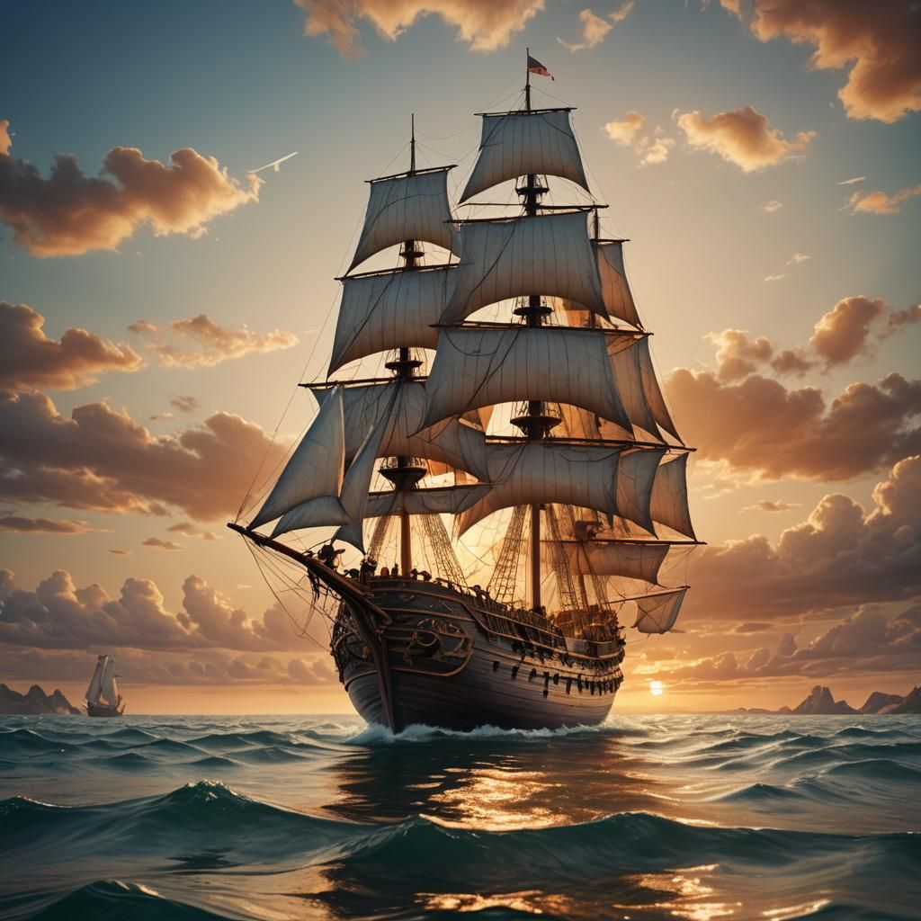 Ancient Ship Sailing in a Bottle: Fantasy Concept Art