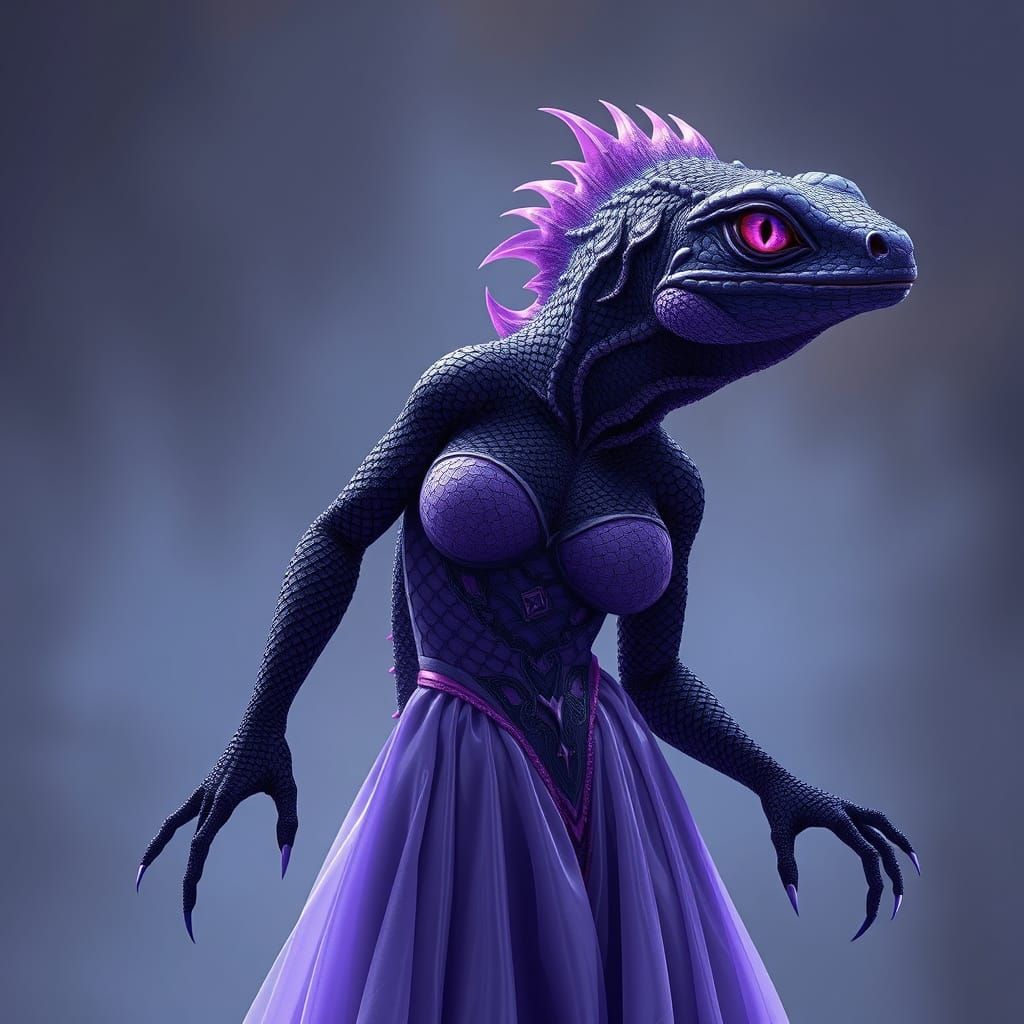 Elegant Anthropomorphic Lizard Woman in Fantasy Art Style
