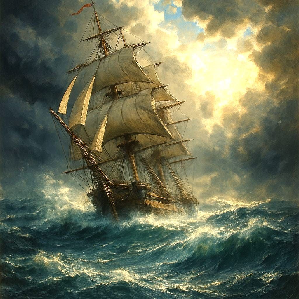 Sailing Ship in Stormy Seas Oil Painting