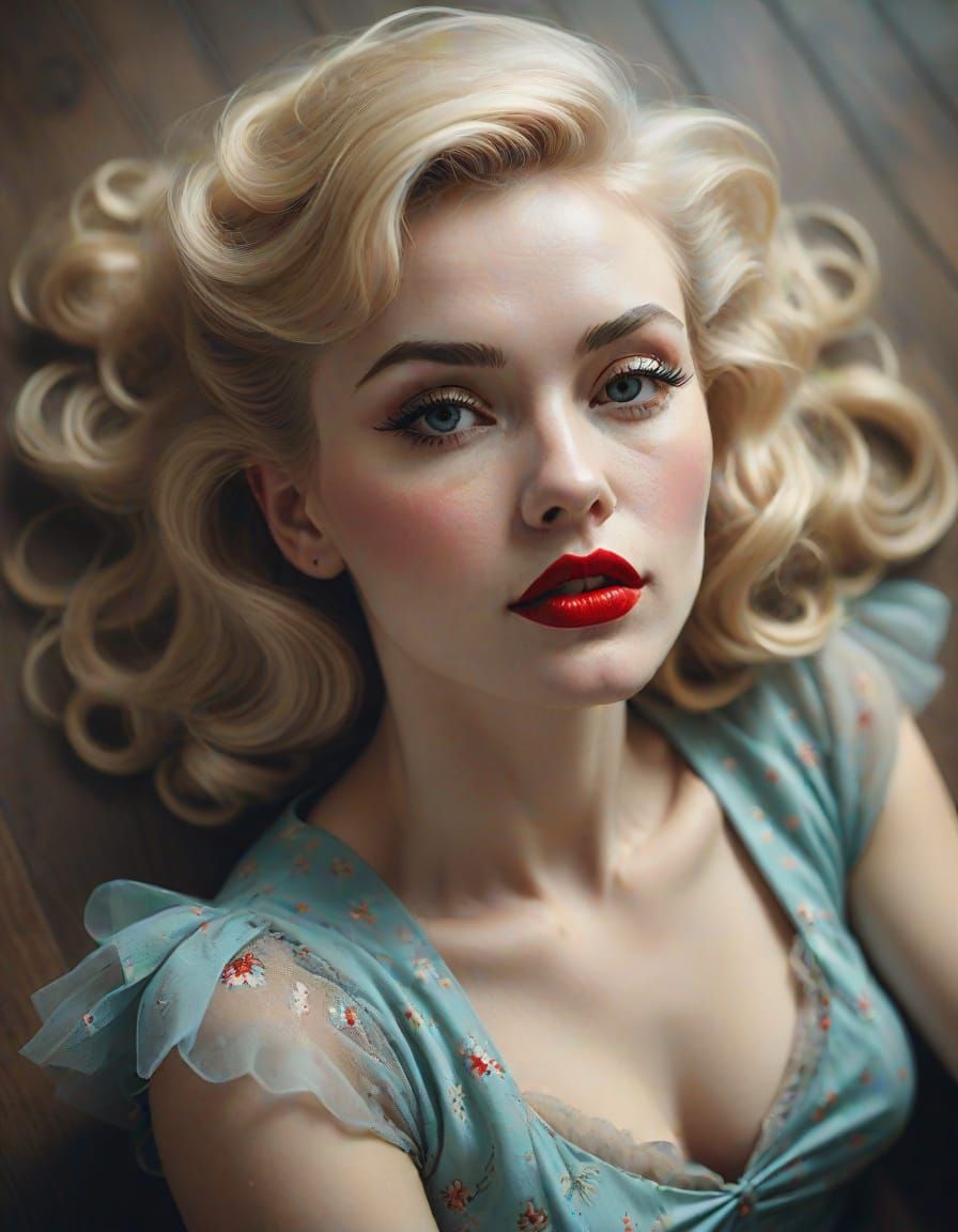 Dreamy Retro Pin-Up Portrait in Pastel Colors
