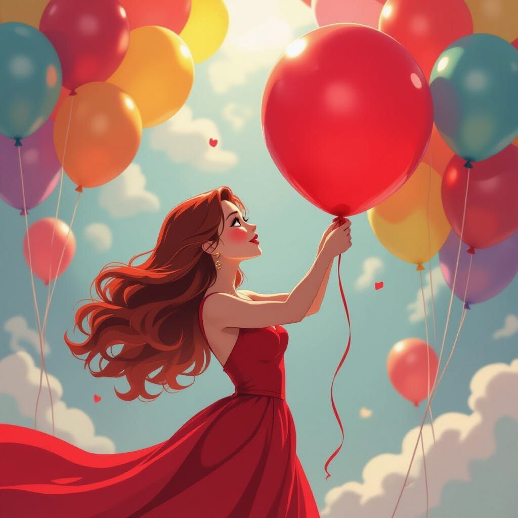 Scarlet Witch Reaching for Birthday Balloon, Anime Style