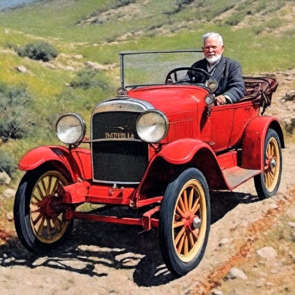 Man Driving Vintage Ford Model A on Rocky Road