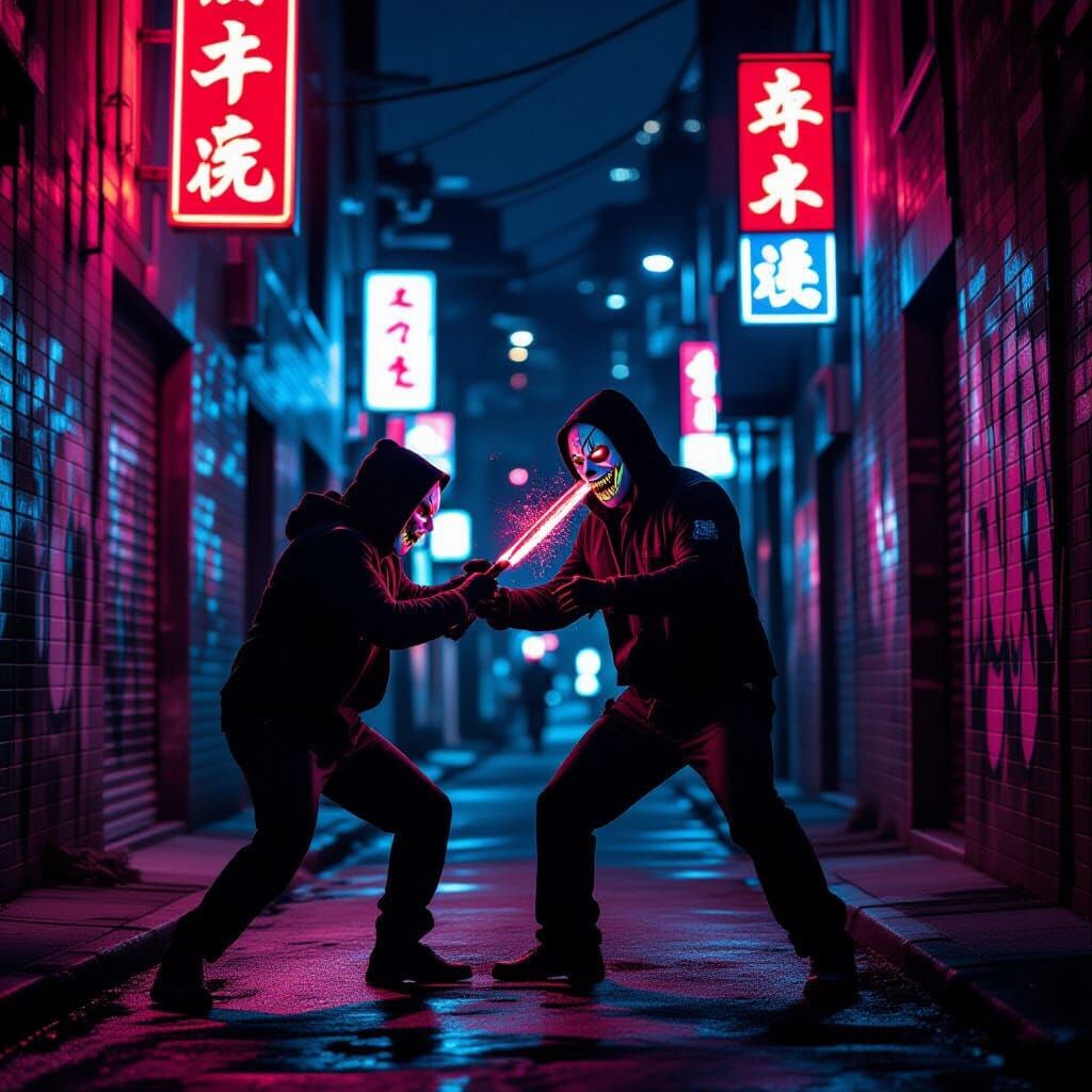 Neon Slasher Brutally Attacks Victims in Gritty Alleyway
