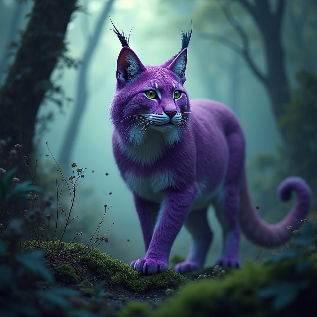 Lynx Cat in Mystical Forest, Fantasy Concept Art