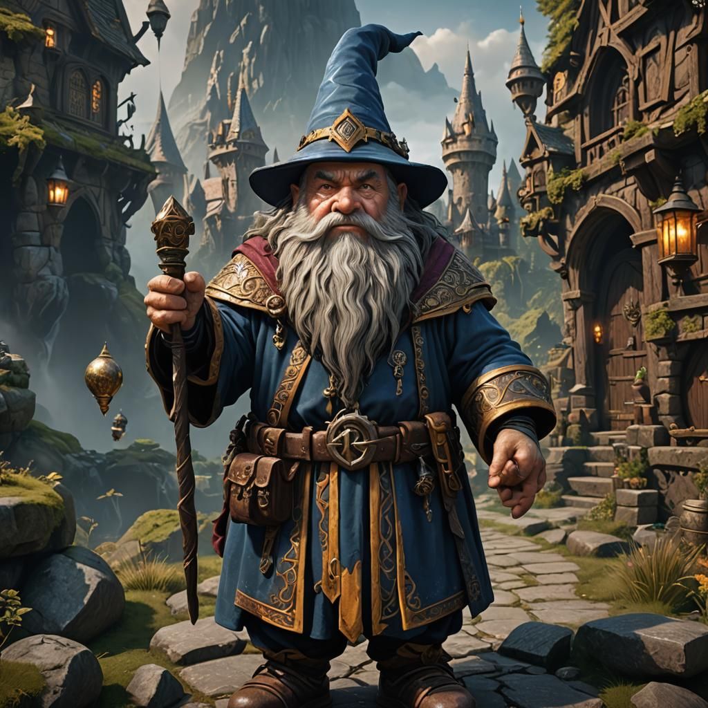 Fantastical Dwarf Wizard in Detailed Matte Painting