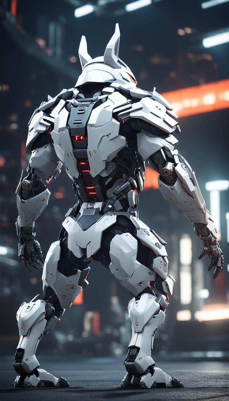 Cyborg Wolf in Japanese Armor, Sci-Fi Art