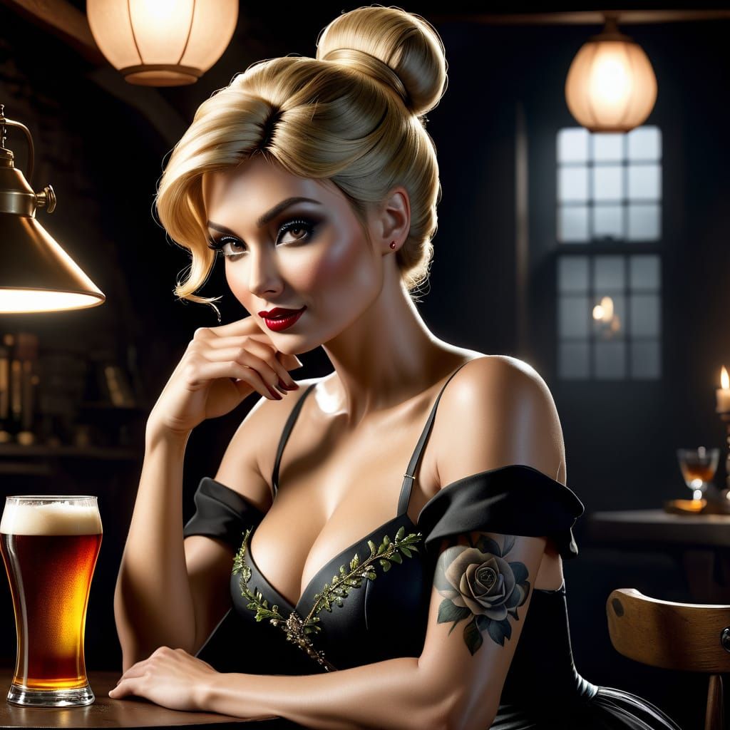 Dark, Photorealistic Tinkerbell Sits Alone in a Dimly Lit Ba...