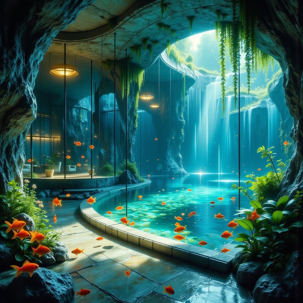 Sunlit Pool Home in Dreamlike Vivid Style