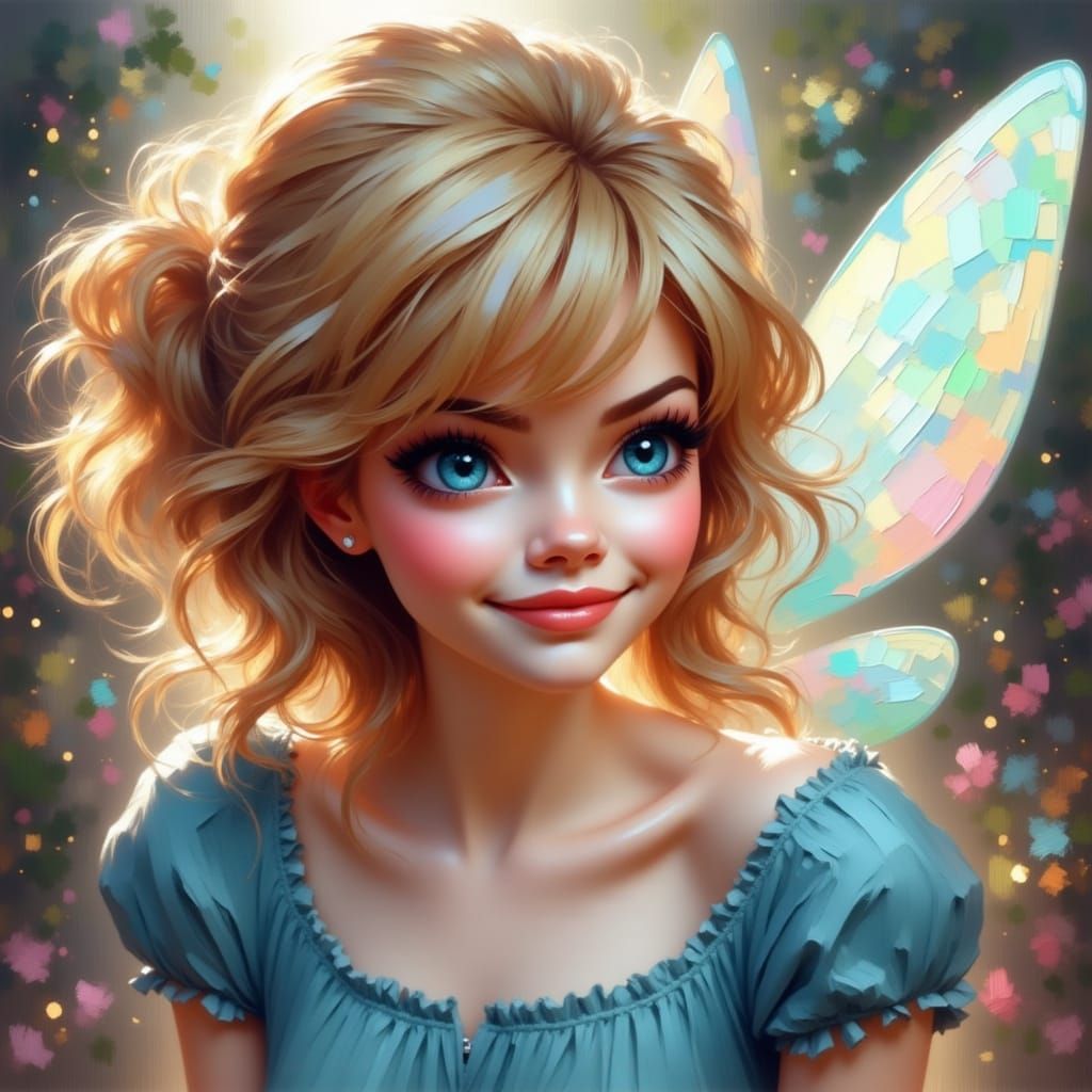 Grumpy Tinkerbell in Whimsical Watercolor Style