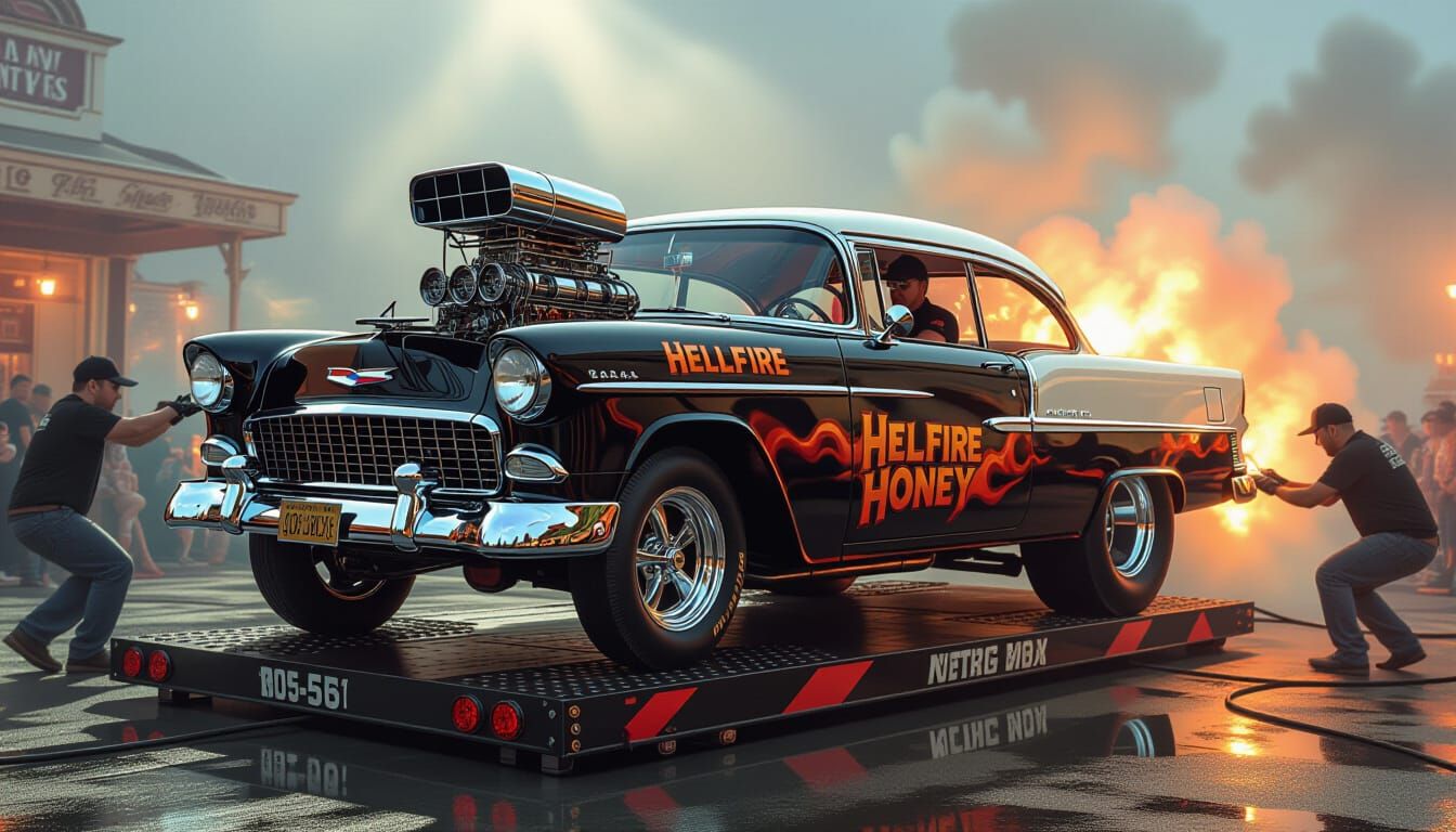 Hellfire Honey 1955 Bel Air Drag Gasser with Giant V8
