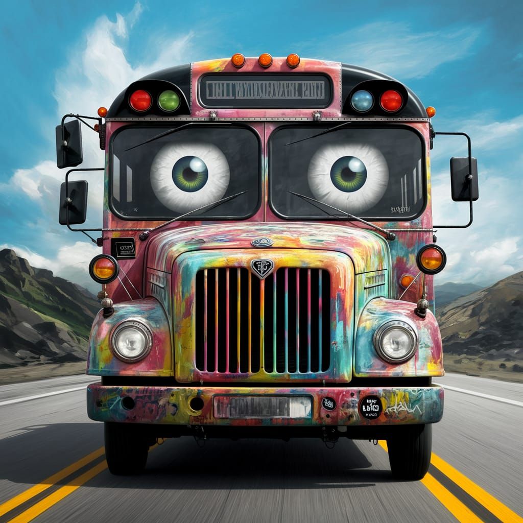 Graffiti Street Art Bus with Warped Reality