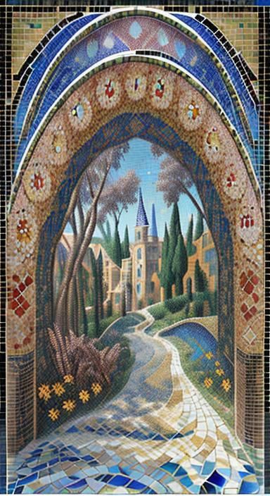 a gigapixel mosaic artwork in the style of [famous mosaic artist/style, e.g., Byzantine mosaics, Antoni Gaudi's mosaics]...