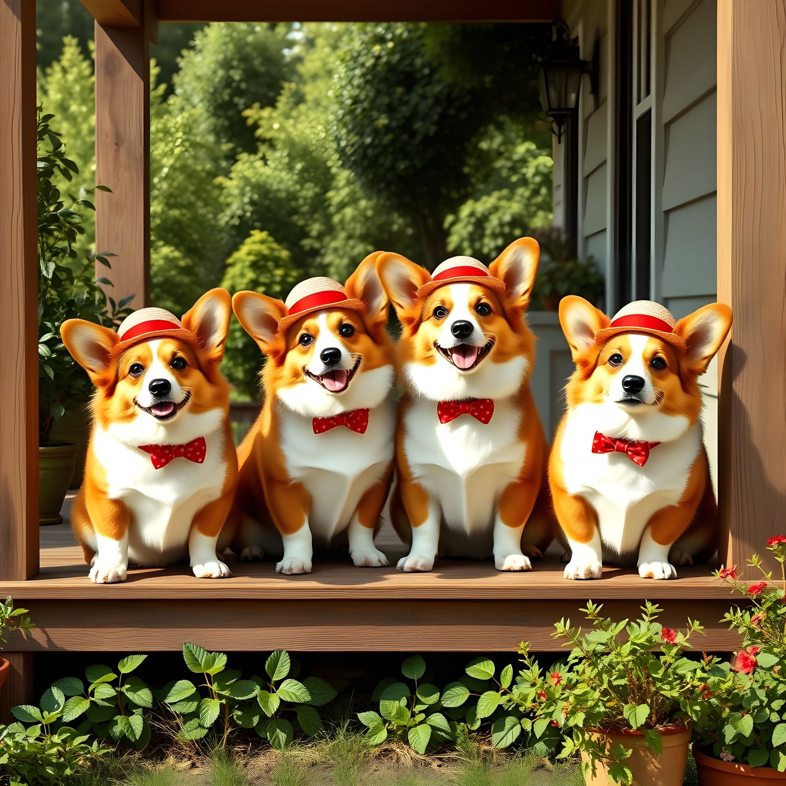 Corgis in Vintage Barbershop Quartet Hats
