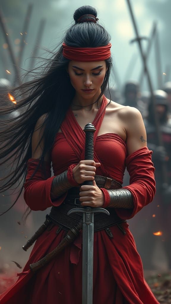 Powerful Female Warrior with Gleaming Sword