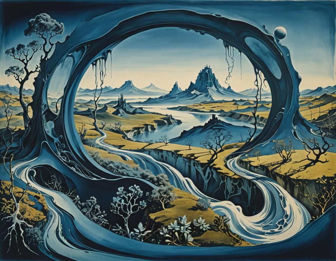 Surreal Cyanotype Landscape in Dreamlike Style