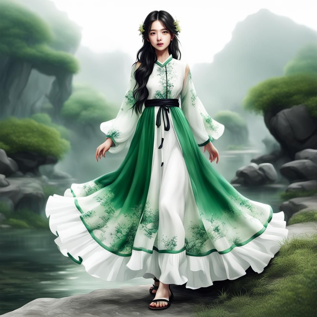 Beautiful Asian Child in Fantasy Landscape